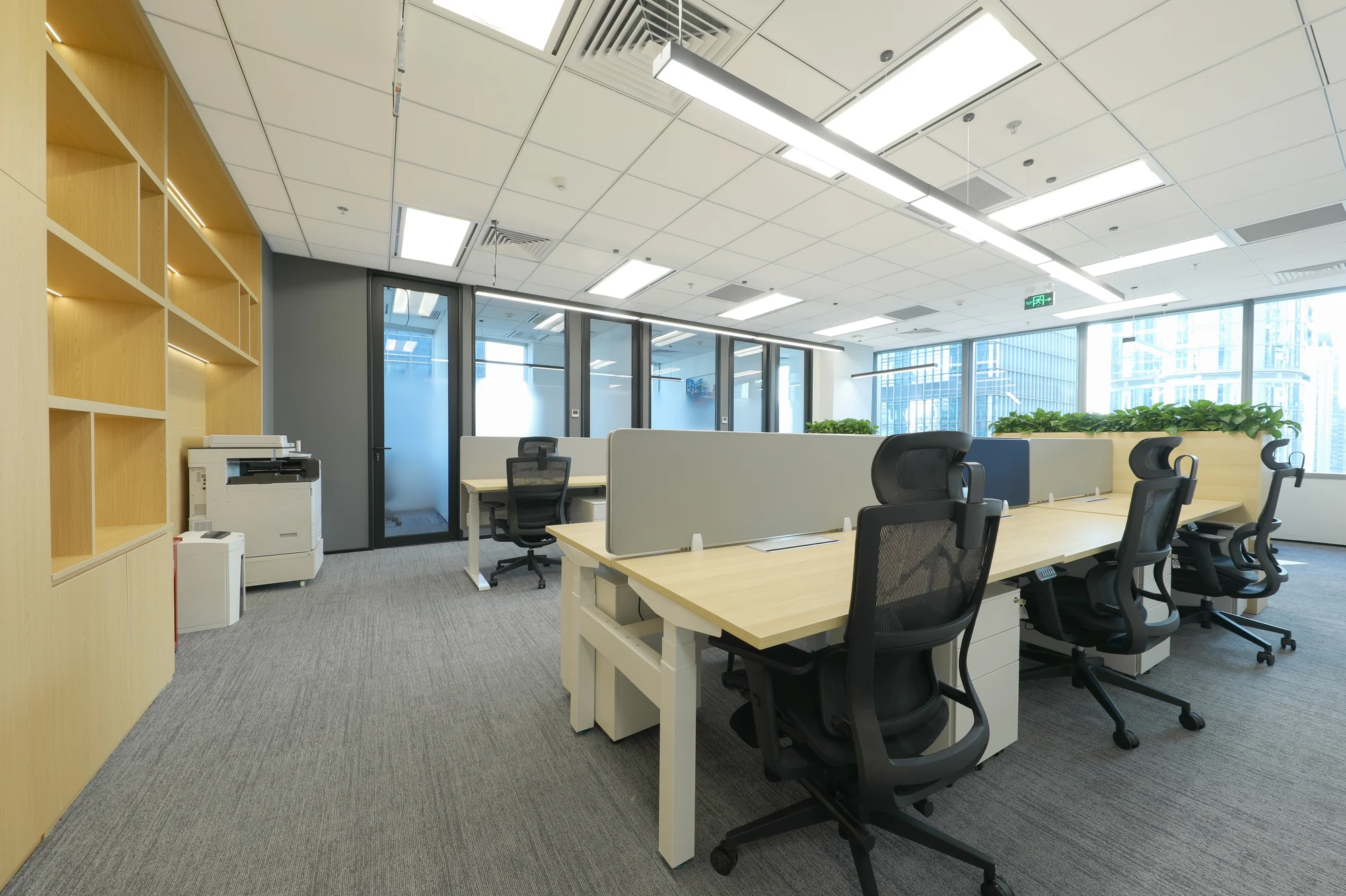 Premium commercial interior with layered lighting and material detail