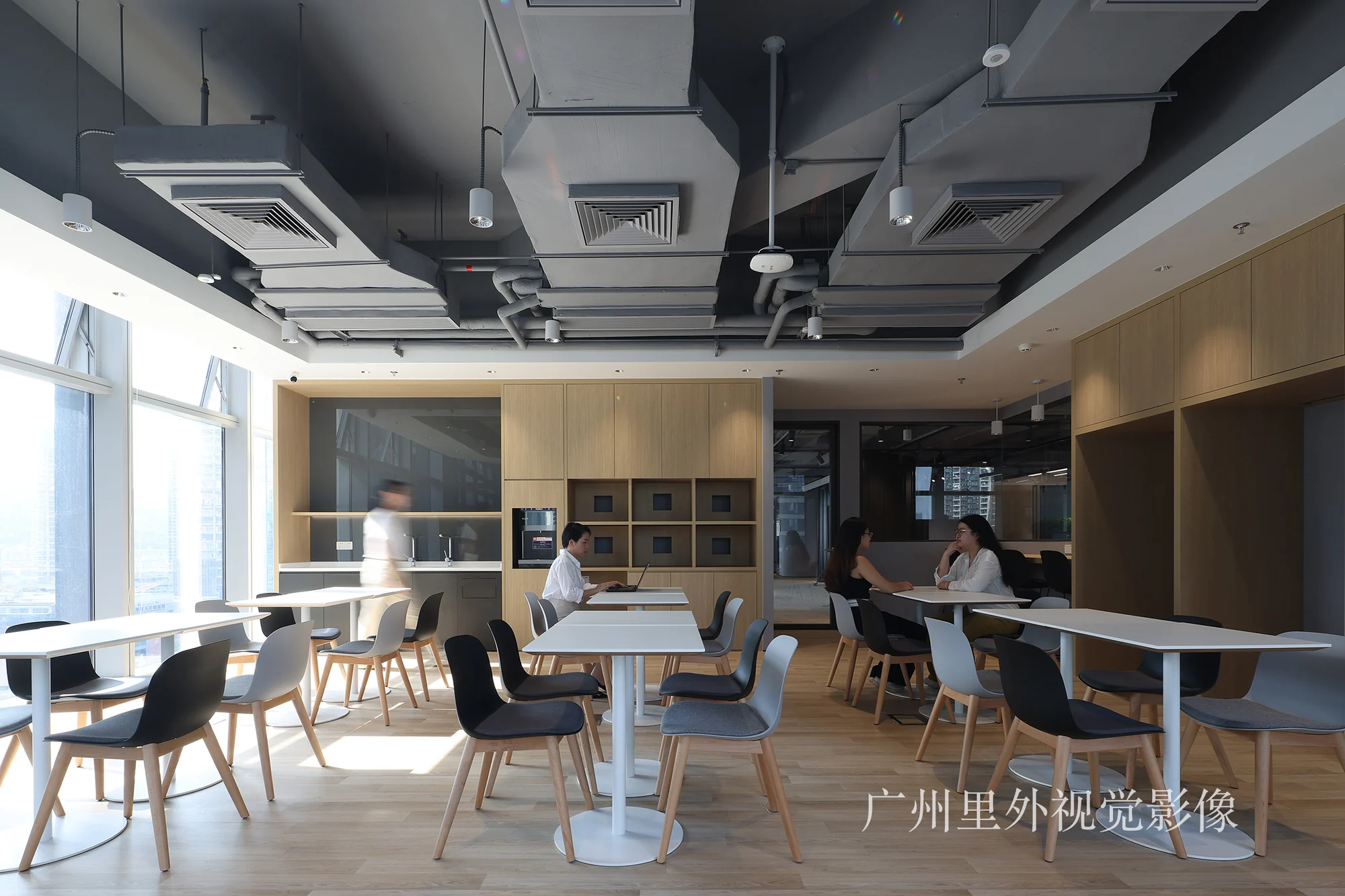 Dark hospitality lounge with casual seating