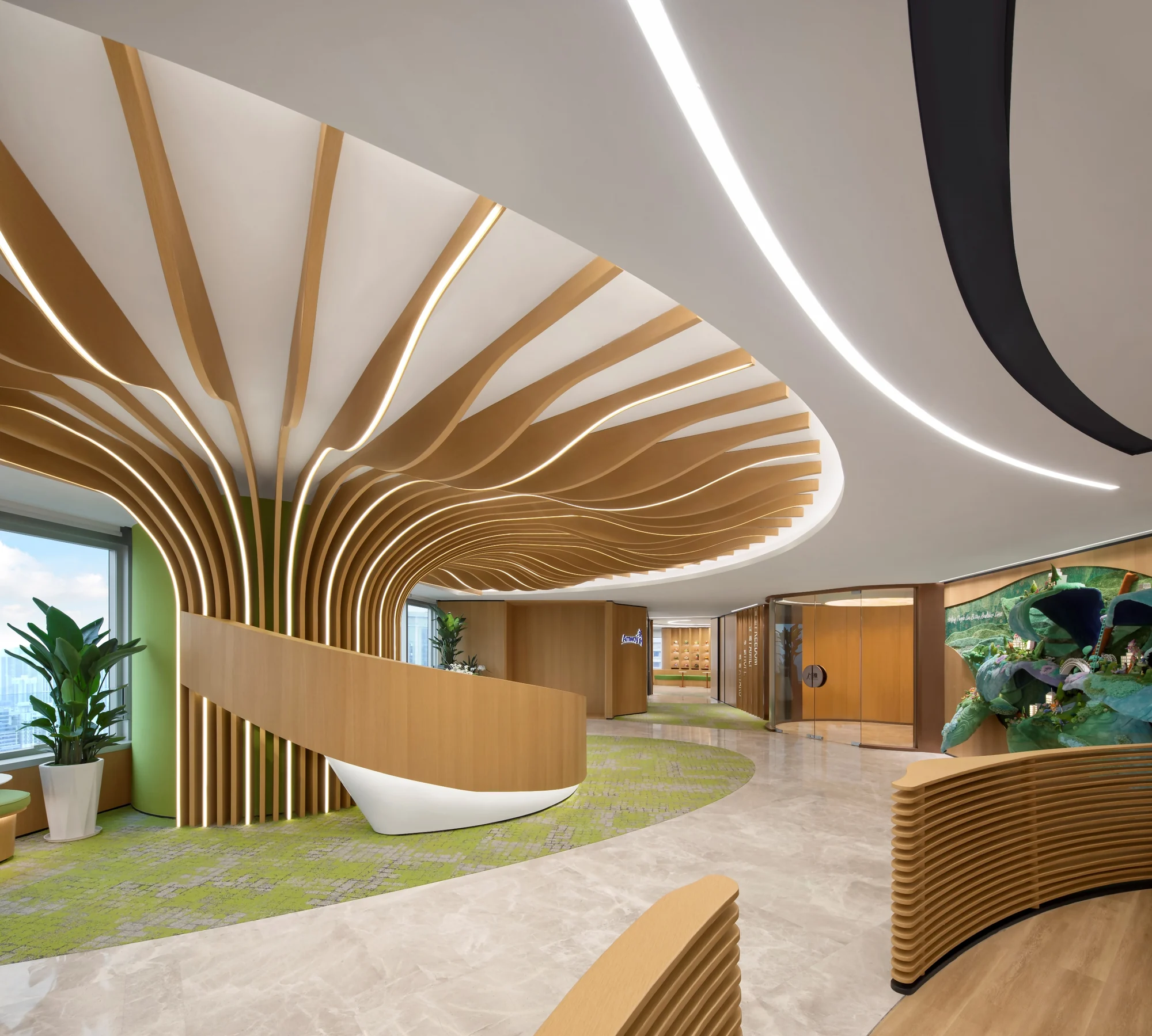 Sculptural timber hospitality reception