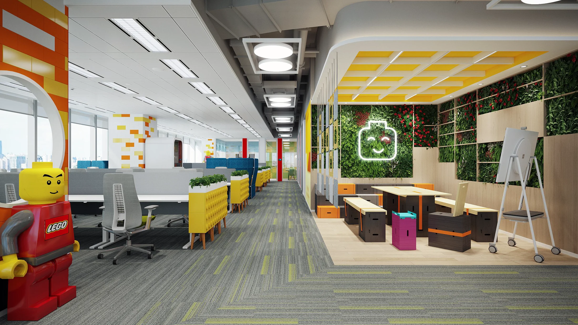 Bright branded workplace showing integrated interior delivery